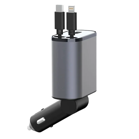 ✅ 4in1 Ultra-Fast Retractable Dual Car Charger – USB-C & Lightning Ports