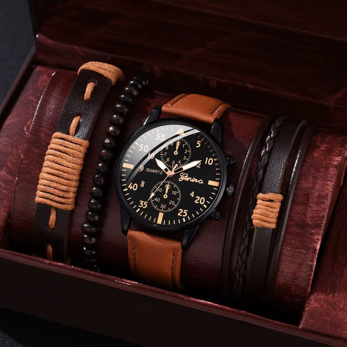 Men’s Luxury Chronograph Watch & 3 FREE Bracelet Gift Set
