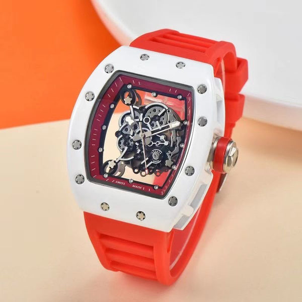 RM®️ Amazon Hot-Selling Men's Quartz Watch: Tonneau-Shaped, Skeletonized, Exhibition Case Back, Stylish & Unique