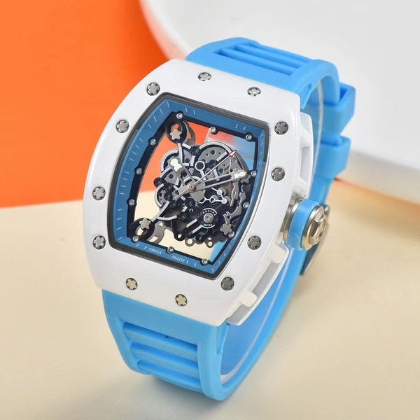 RM®️ Amazon Hot-Selling Men's Quartz Watch: Tonneau-Shaped, Skeletonized, Exhibition Case Back, Stylish & Unique