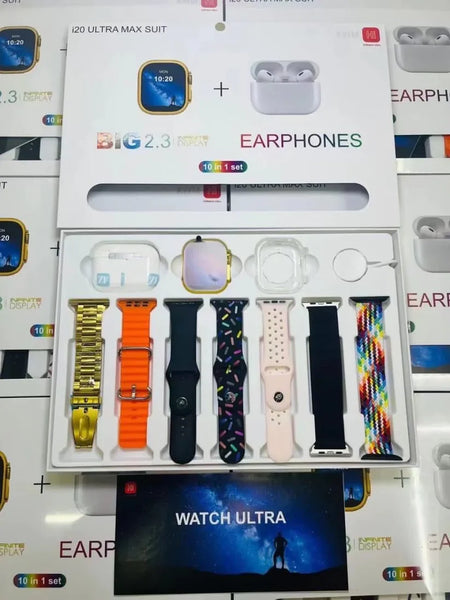 ✅ i20 Ultra Max Smartwatch 10 IN 1 Watch Set with Earpods